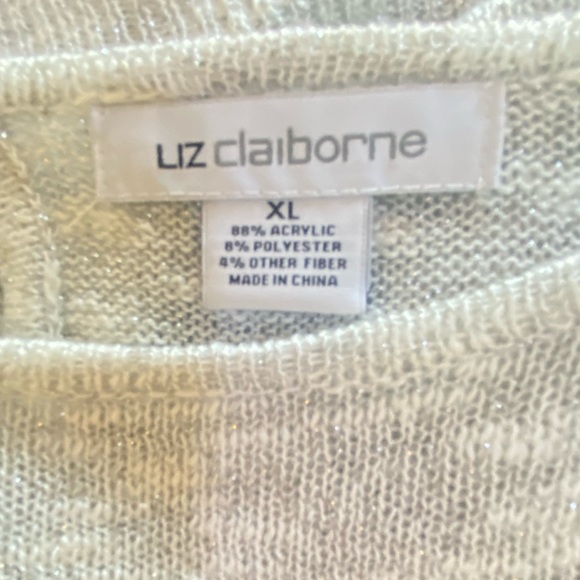 Liz Claiborne lightweight Sweater with Shimmer in White/Gray/Silver Size XL - Picture 7 of 7